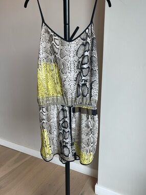 Vince Camuto Black, White and Neon Yellow Snakeskin Slip Dress